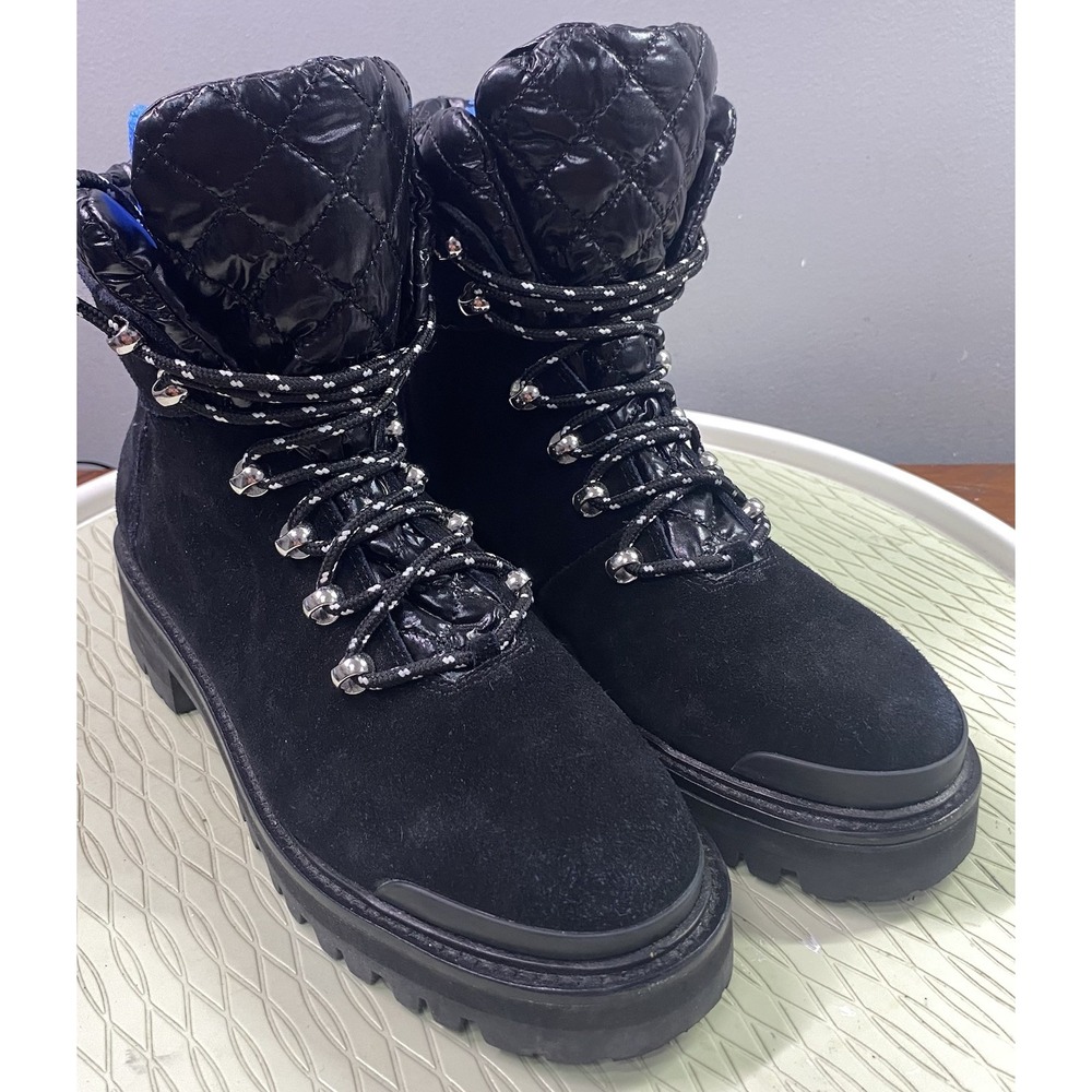 Marc Fisher LTD INNIE Black Leather Suede Combat Lace Up Hiker Ankle Boots 8 M